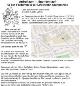Aufruf zum 1. Spendenlauf für den Förderverein der Löwenzahn-Grundschule