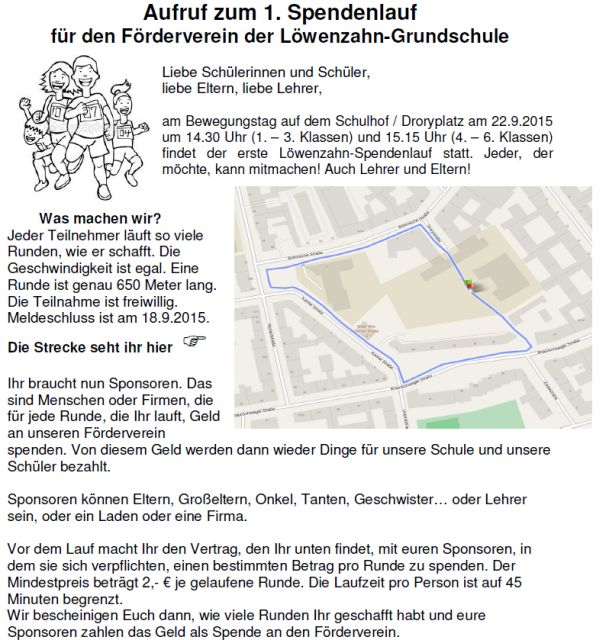 Aufruf zum 1. Spendenlauf für den Förderverein der Löwenzahn-Grundschule
